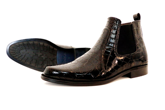 Chelsea Black Croc Leather Boots