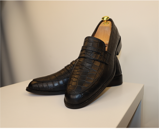 Hand Made Black Croc Leather Men's shoes