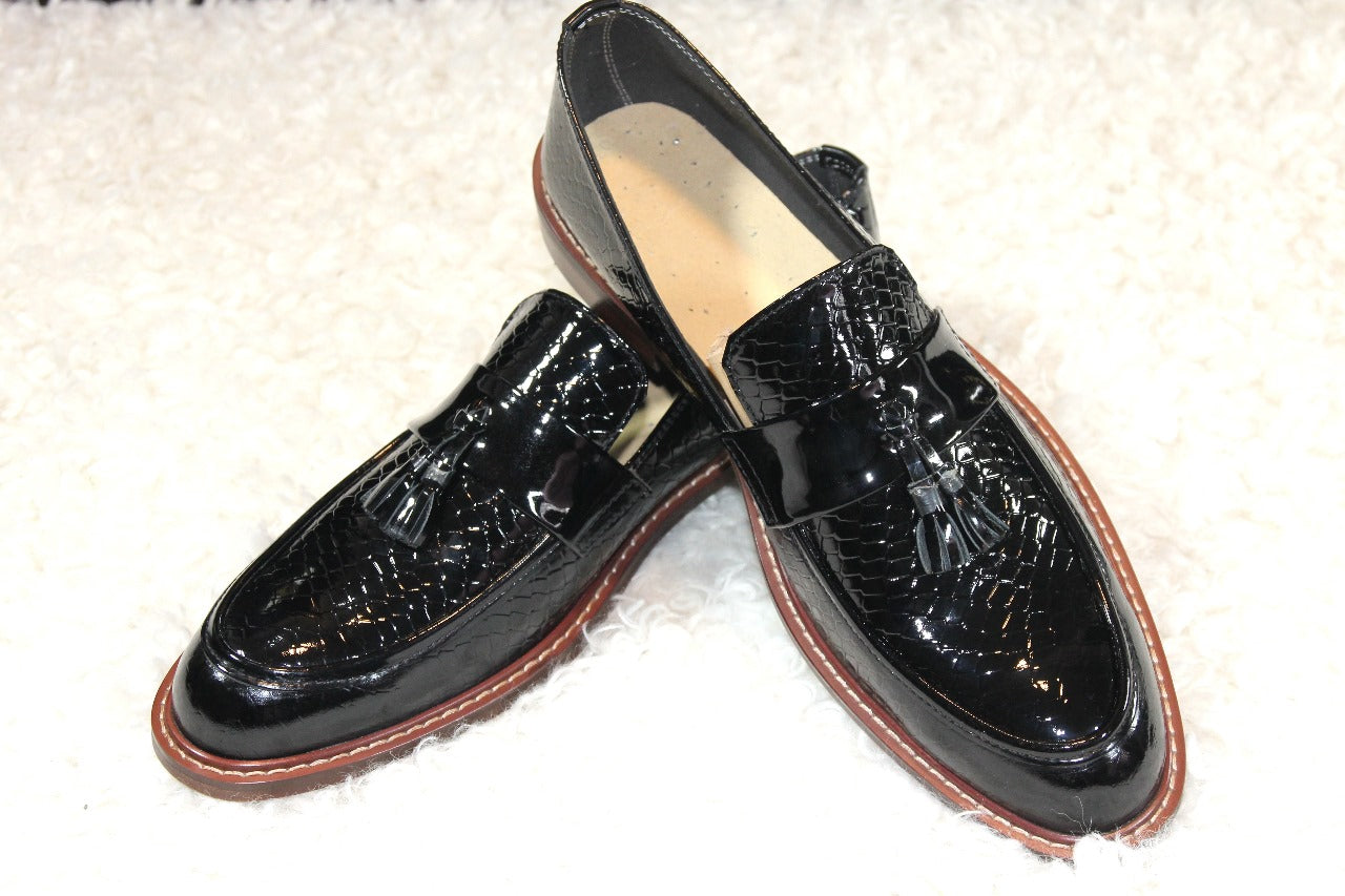 Snaky High Shine Leather Loafer Shoes